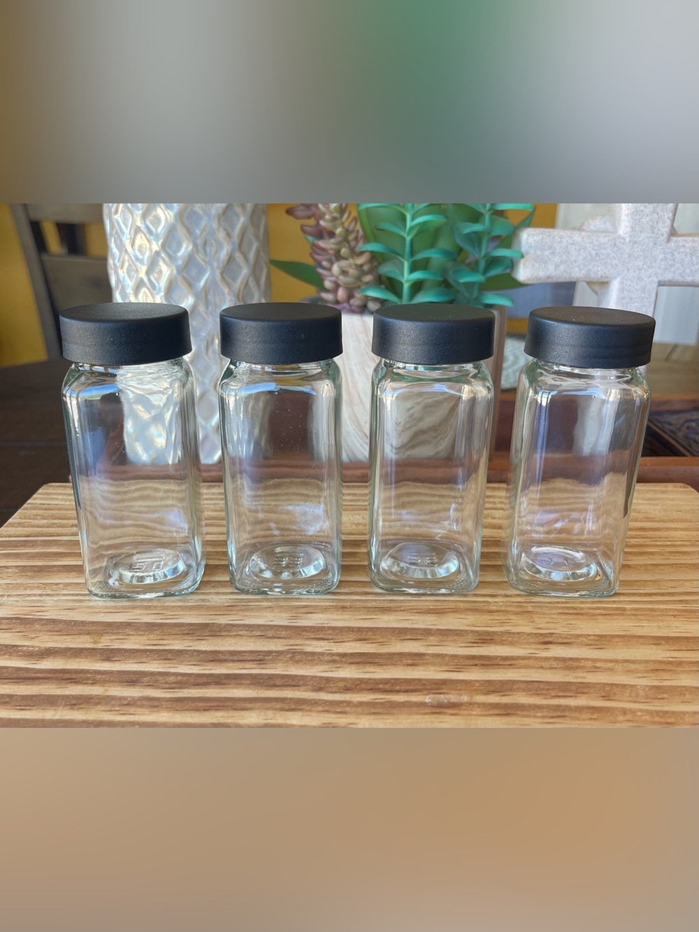 Clear Glass Spice Jars with Black Lids - Set of 8